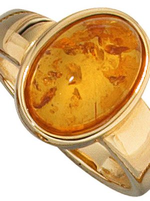 SIGO Damen Ring 585 Gold Gelbgold 1 Bernstein orange Bernsteinring Goldring