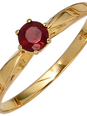 SIGO Damen Ring 585 Gold Gelbgold 1 Granat rot Goldring