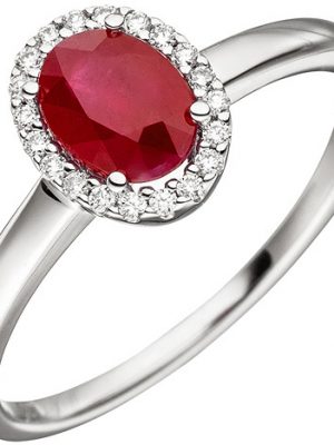 SIGO Damen Ring 585 Gold Weißgold 20 Diamanten Brillanten 1 Rubin rot Rubinring