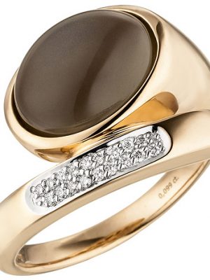 SIGO Damen Ring Mond 585 Gold Rotgold 1 Mondstein Cabochon 18 Diamanten Brillanten