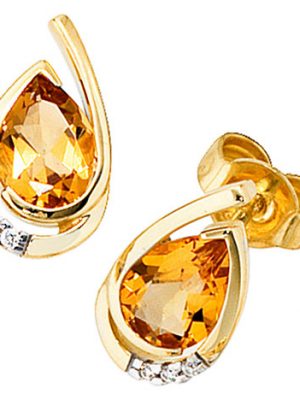 SIGO Ohrstecker Tropfen 585 Gold Gelbgold 6 Diamanten 2 Citrine orange Ohrringe