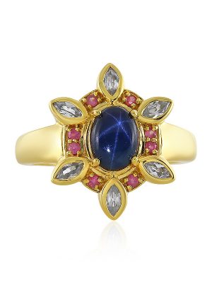 Blauer Stern-Saphir-Silberring