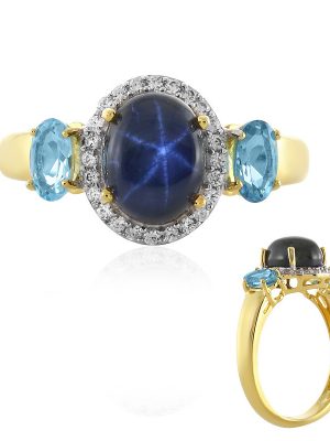 Blauer Stern-Saphir-Silberring