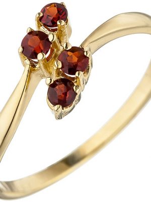 SIGO Damen Ring 375 Gold Gelbgold 4 Granate rot Goldring Granatring