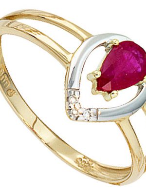 SIGO Damen Ring 585 Gold Gelbgold bicolor 1 Rubin rot 3 Diamanten Brillanten