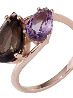 SIGO Damen Ring 585 Gold Rotgold 1 Rauchquarz braun 1 Amethyst lila violett Goldring