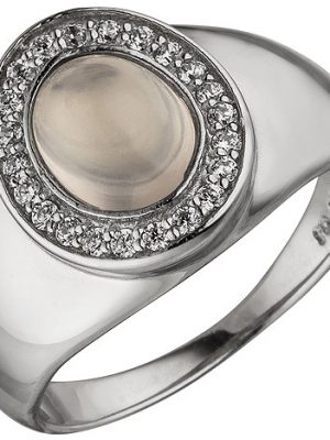 SIGO Damen Ring 925 Sterling Silber 1 Rosenquarz 22 Zirkonia Silberring