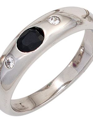 SIGO Damen Ring 925 Sterling Silber rhodiniert 1 Safir blau 2 Zirkonia Silberring