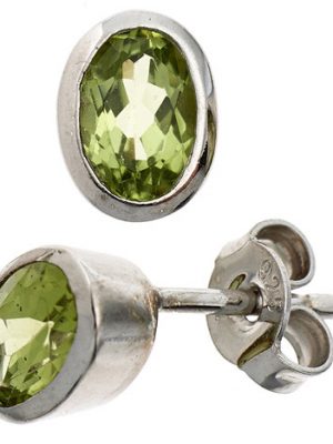 SIGO Ohrstecker oval 925 Sterling Silber rhodiniert 2 Peridote grün Ohrringe