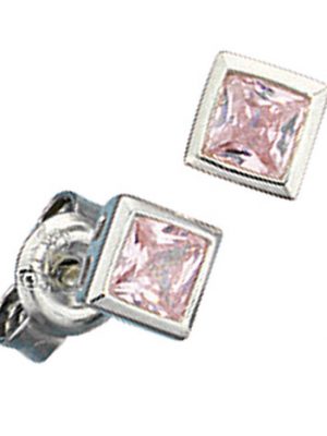 SIGO Ohrstecker quadratisch 925 Sterling Silber 2 Zirkonia rosa rosé Ohrringe
