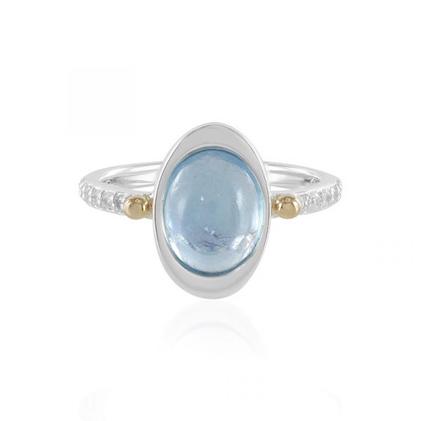 Aquamarin-Silberring mit Gold (Granulieren)