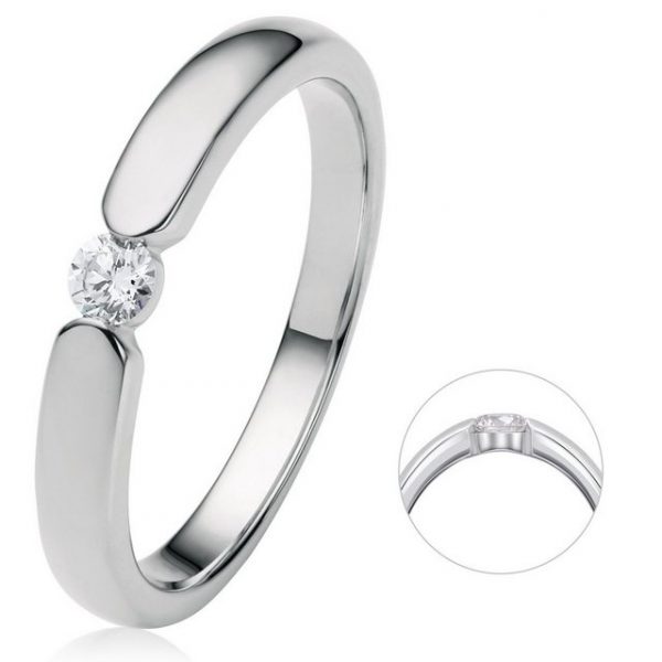 ONE ELEMENT Diamantring 0.13 ct Diamant Brillant Spannfassung Ring aus 950 Platin, Damen Platin Schmuck Spannfassung