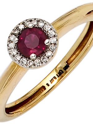 SIGO Damen Ring 585 Gold Gelbgold bicolor 1 Rubin rot 18 Diamanten Brillanten