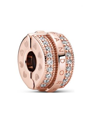 Pandora Charm Signature Funkelnde Pavé-Reihen & Logo Clip 789042C01